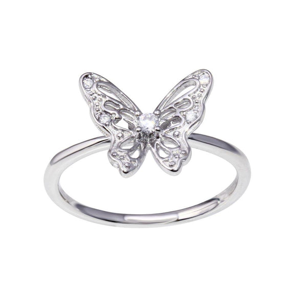 Rhodium Plated 925 Sterling Silver Butterfly Clear CZ Ring - BGR01347 | Silver Palace Inc.
