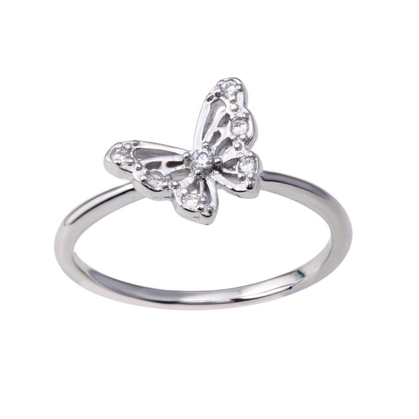 Rhodium Plated 925 Sterling Silver Butterfly Clear CZ Ring - BGR01348 | Silver Palace Inc.