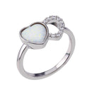Rhodium Plated 925 Sterling Silver 2 Open Heart Simulated Opal and Clear CZ Ring - BGR01354
