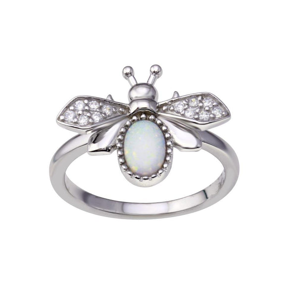 Rhodium Plated 925 Sterling Silver Simulated Opal Bee Ring - BGR01355 | Silver Palace Inc.