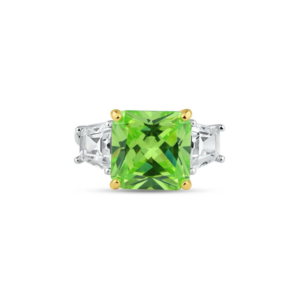Rhodium Plated 925 Sterling Silver Past Present Future Green CZ Ring - BGR01361 | Silver Palace Inc.