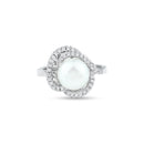 Rhodium Plated 925 Sterling Silver White Pearl and Clear CZ Ring - BGR01363 | Silver Palace Inc.