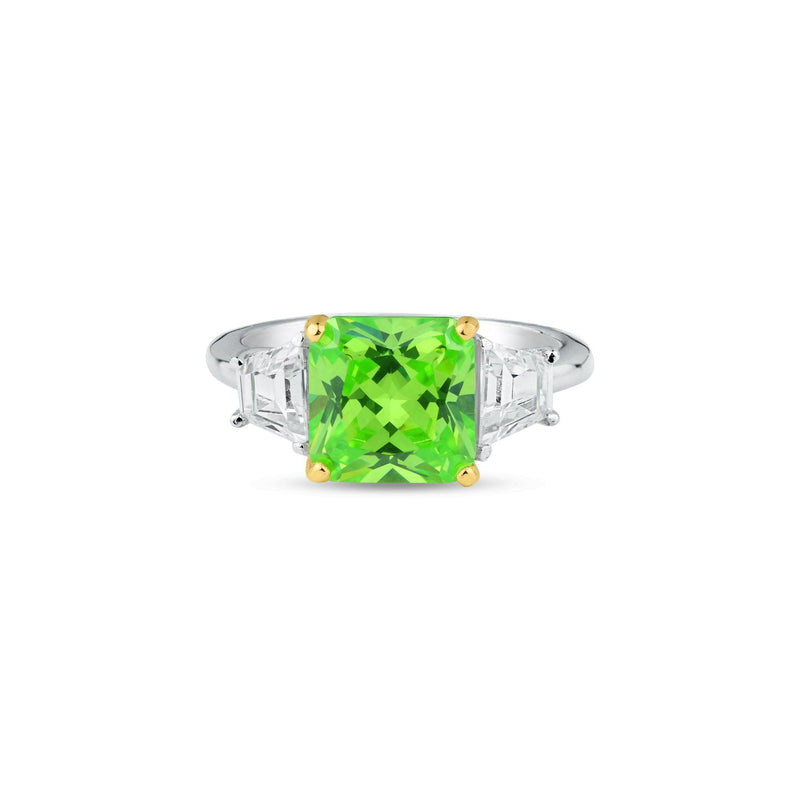 Rhodium Plated 925 Sterling Silver Past Present Future Green CZ Ring - BGR01364 | Silver Palace Inc.