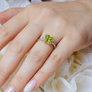 Rhodium Plated 925 Sterling Silver Past Present Future Green CZ Ring - BGR01364