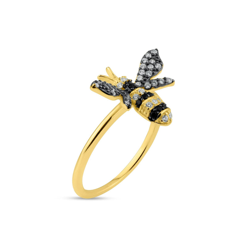 Gold Plated 925 Sterling Silver Bee CZ Ring - BGR01365