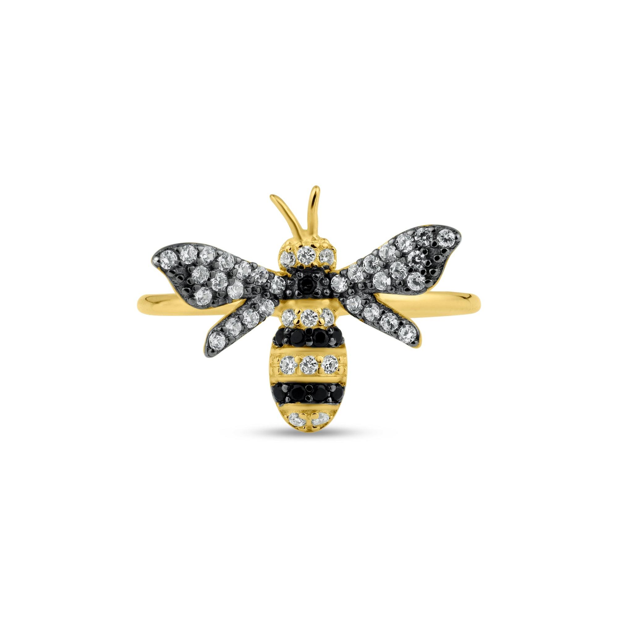 Silver 925 Gold Plated Bee CZ Ring - BGR01365 | Silver Palace Inc.