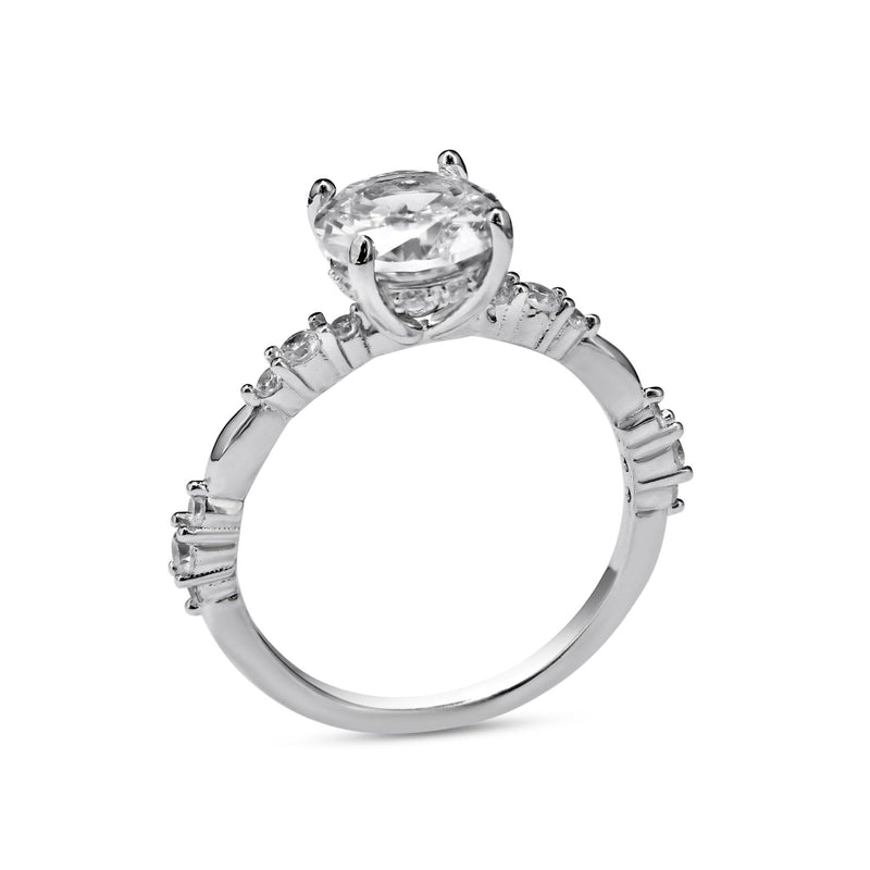 925 Sterling Silver Clear Round Center CZ Ring - BGR01367