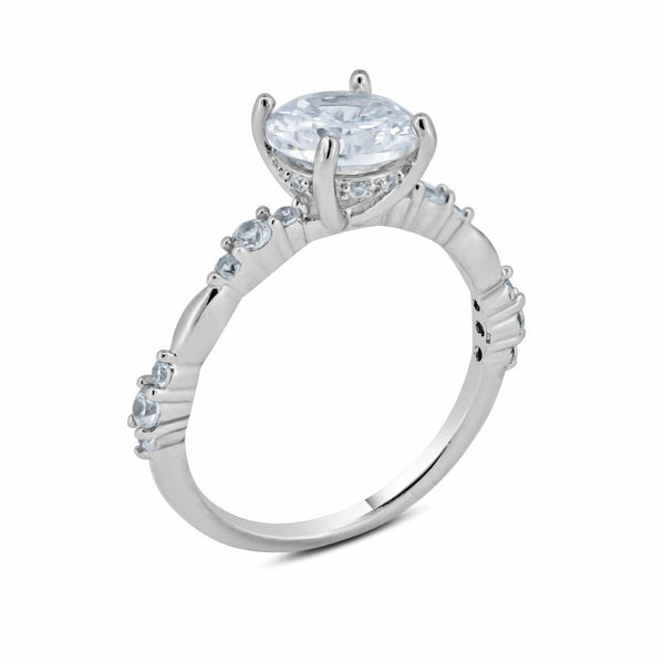 Silver 925 Clear Round Center CZ Ring - BGR01367 | Silver Palace Inc.
