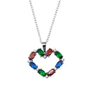 Rhodium Plated 925 Sterling Silver Heart Baguette Necklace - BGP01442 | Silver Palace Inc.
