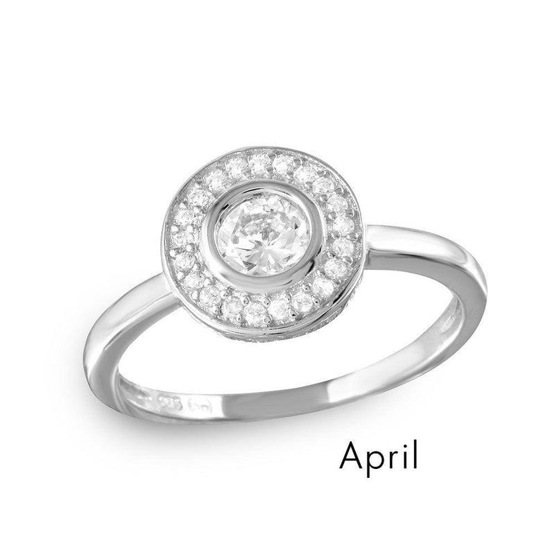 April Sterling Silver 925 Rhodium Plated CZ Center Birthstone Halo Ring - BGR01082APR | Silver Palace Inc.