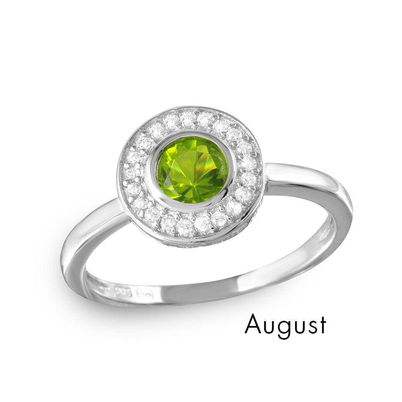 August Sterling Silver 925 Rhodium Plated CZ Center Birthstone Halo Ring - BGR01082AUG | Silver Palace Inc.