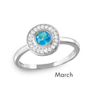 March Sterling Silver 925 Rhodium Plated CZ Center Birthstone Halo Ring - BGR01082MAR | Silver Palace Inc.