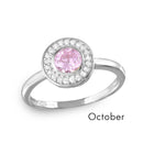 October Sterling Silver 925 Rhodium Plated CZ Center Birthstone Halo Ring - BGR01082OCT | Silver Palace Inc.