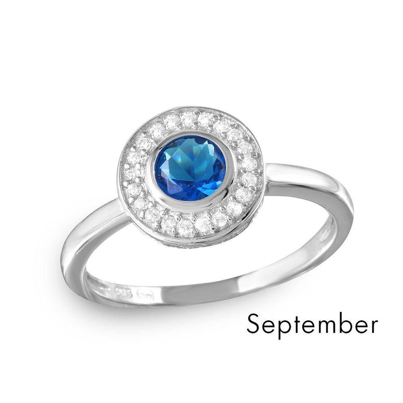 September Sterling Silver 925 Rhodium Plated CZ Center Birthstone Halo Ring - BGR01082SEP | Silver Palace Inc.