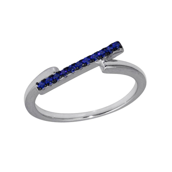 Silver 925 Rhodium Plated Blue CZ Bar Ring - BGR01234BLU | Silver Palace Inc.