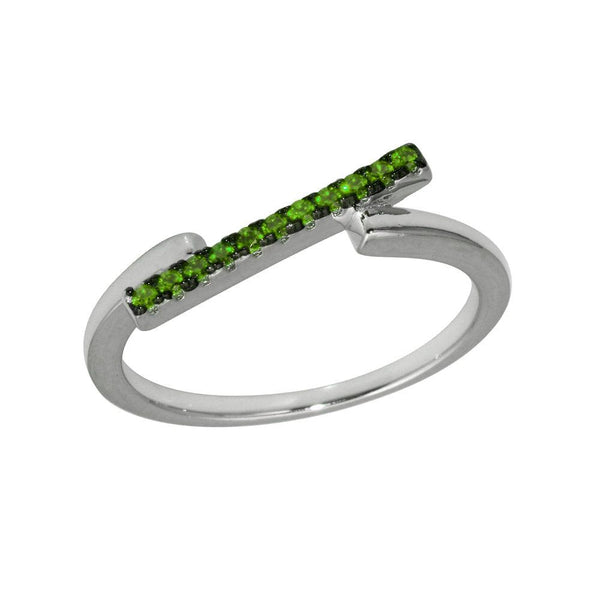 Silver 925 Rhodium Plated Green CZ Bar Ring - BGR01234GRN | Silver Palace Inc.