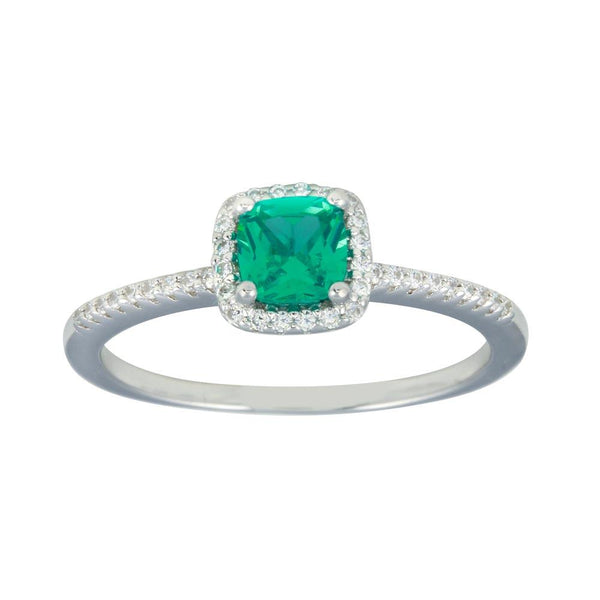 Silver 925 Rhodium Plated Square Halo Turquoise CZ Bridal Ring - BGR01238 | Silver Palace Inc.