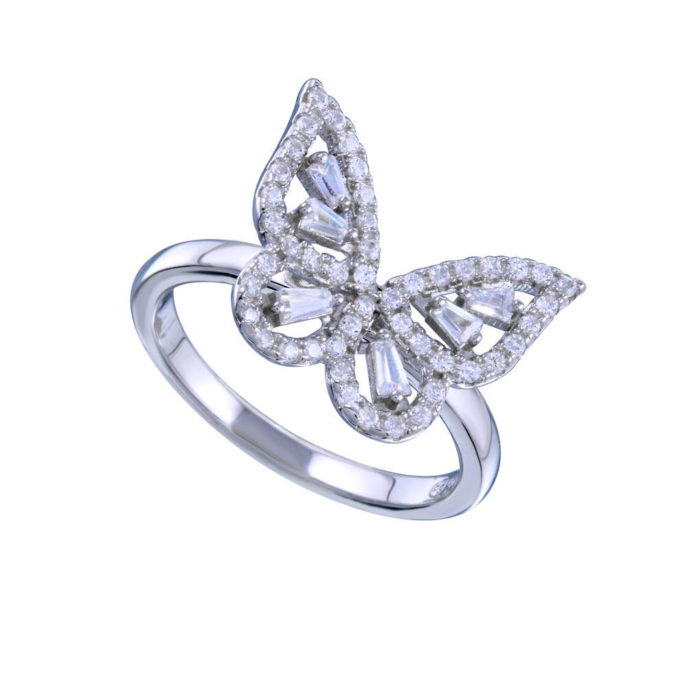 Anillo de mariposa con circonitas cúbicas transparentes en plata de ley 925 rodiada - BGR01340