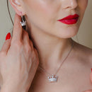 Juego de aretes y collar con gancho de circonita cúbica, corona transparente chapada en rodio, plata 925 - BGS00016