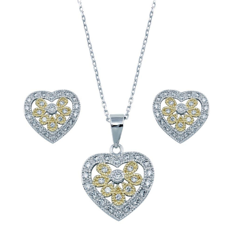 Closeout-Silver 925 Rhodium Plated Multi Colored Heart CZ Set - BGS00021 | Silver Palace Inc.