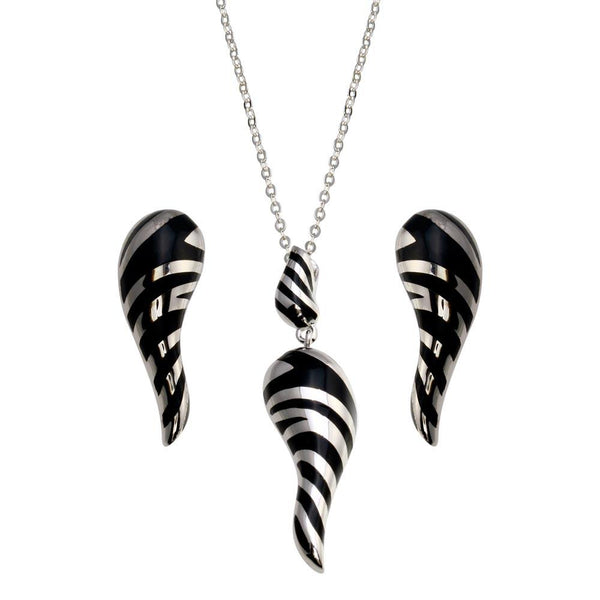 Closeout-Silver 925 Gold Plated Zebra Stripe Print Drop CZ Stud Earring and Necklace Set - BGS00083 | Silver Palace Inc.