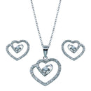 Rhodium Plated 925 Sterling Silver Swirl Open Heart Clear CZ Dangling Matching Set - BGS00106 | Silver Palace Inc.