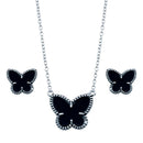 Rhodium Plated 925 Sterling Silver Black Onyx Mini Butterfly Matching Set - BGS00111 | Silver Palace Inc.