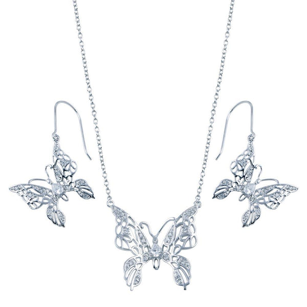 Rhodium Plated 925 Sterling Silver Clear Filigree Butterfly CZ Hook Set - BGS00131 | Silver Palace Inc.