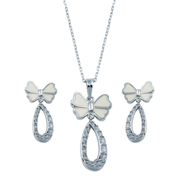 Silver 925 Rhodium Plated Open Butterfly Teardrop Clear CZ Hanging Set - BGS00216 | Silver Palace Inc.