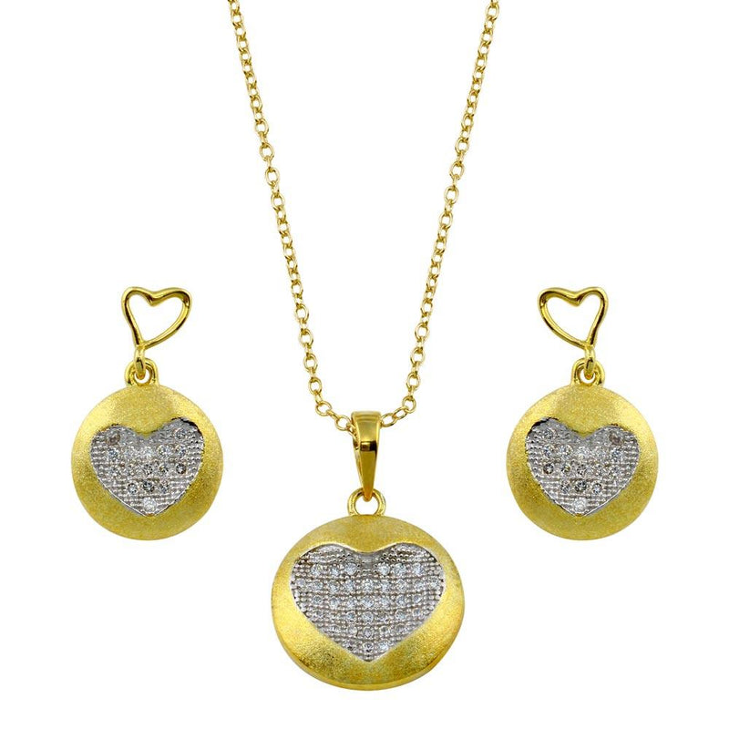 Silver 925 Gold Plated Clear Heart Circle Disc CZ Set - BGS00374 | Silver Palace Inc.