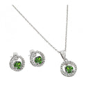 Silver 925 Rhodium Plated Clear and Green Round Open Circle CZ Stud Earring and Dangling Necklace Set - BGS00380 | Silver Palace Inc.