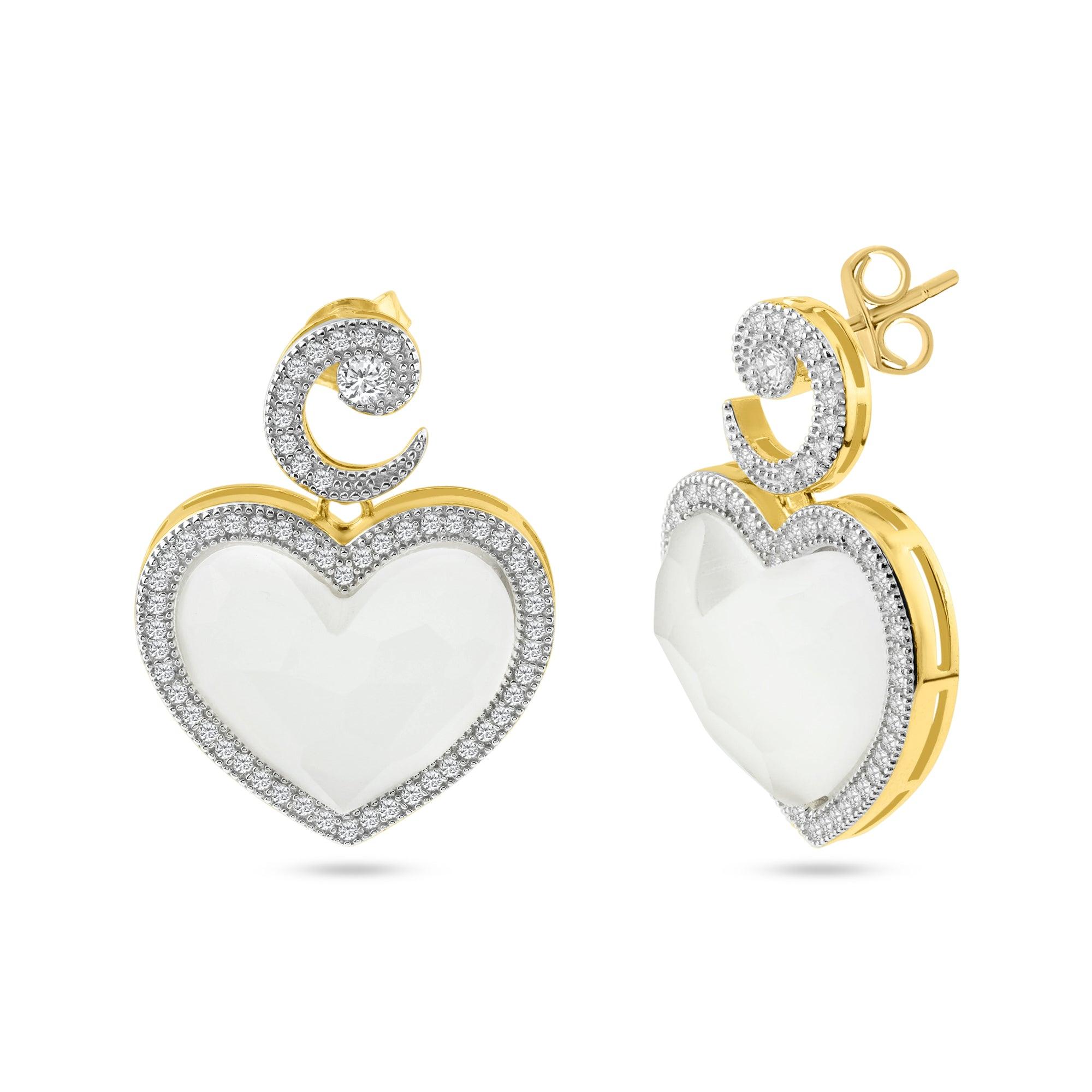Clearance-Rhodium Plated 925 Sterling Silver Synthetic Stone and CZ Heart Set - BGS00407