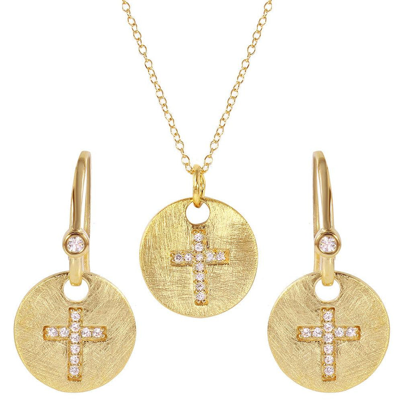 Closeout-Silver 925 Gold Plated Cross Round Tag Set - BGS00408 | Silver Palace Inc.