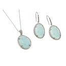 Silver 925 Rhodium Plated Clear Cluster Light Blue Oval CZ Hook Earring and Necklace Set - BGS00411 | Silver Palace Inc.