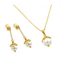 Silver 925 Gold Plated Pearl Drop Clear CZ Dangling Stud Earring and Necklace Set - BGS00414 | Silver Palace Inc.