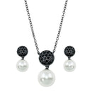 Silver 925 Oxidized Rhodium Plated Black Pearl Drop CZ Dangling Set - BGS00415 | Silver Palace Inc.