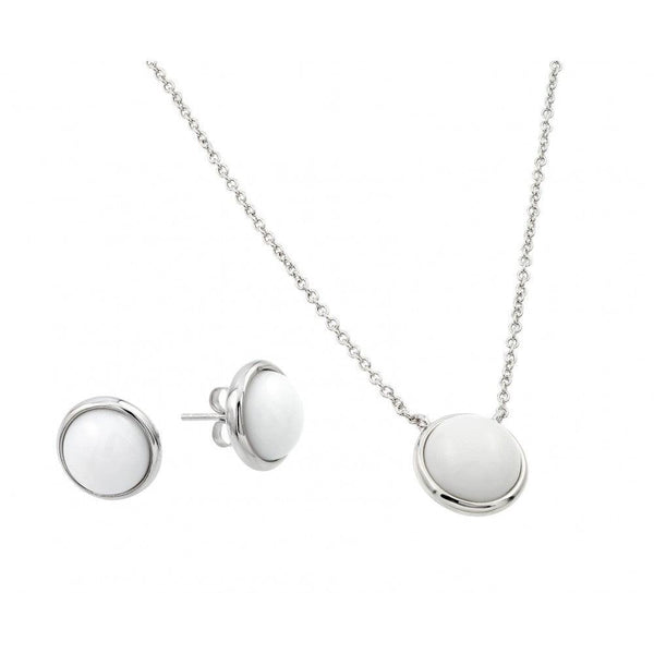 Silver 925 Rhodium Plated White Round Stone Stud Earring and Necklace Set - BGS00443 | Silver Palace Inc.