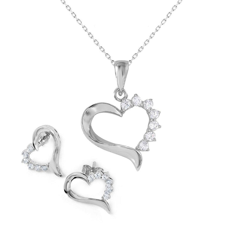 Silver 925 Rhodium Plated Heart CZ Set - BGS00445 | Silver Palace Inc.