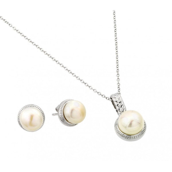 Silver 925 Rhodium Plated Fresh Water Pearl Rope Border Matching Set - BGS00448 | Silver Palace Inc.