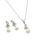 Silver 925 Rhodium Plated Pearl Flower Set - BGS00452 | Silver Palace Inc.