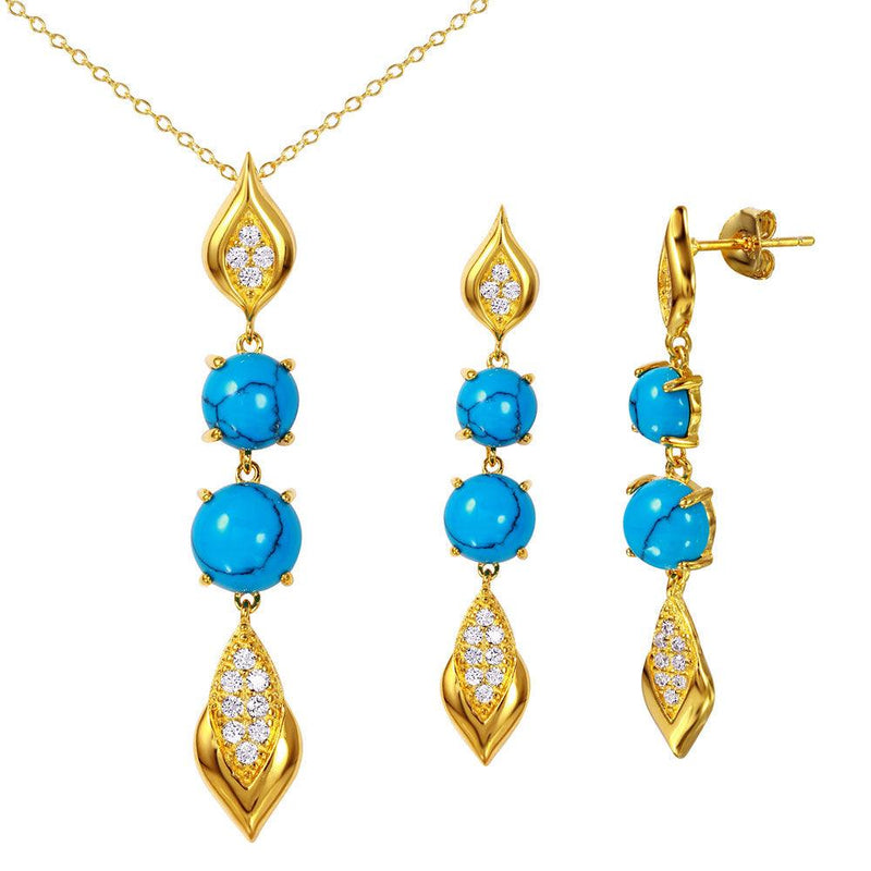 Silver 925 Gold Plated Turquoise and CZ Hanging Set - BGS00465 | Silver Palace Inc.