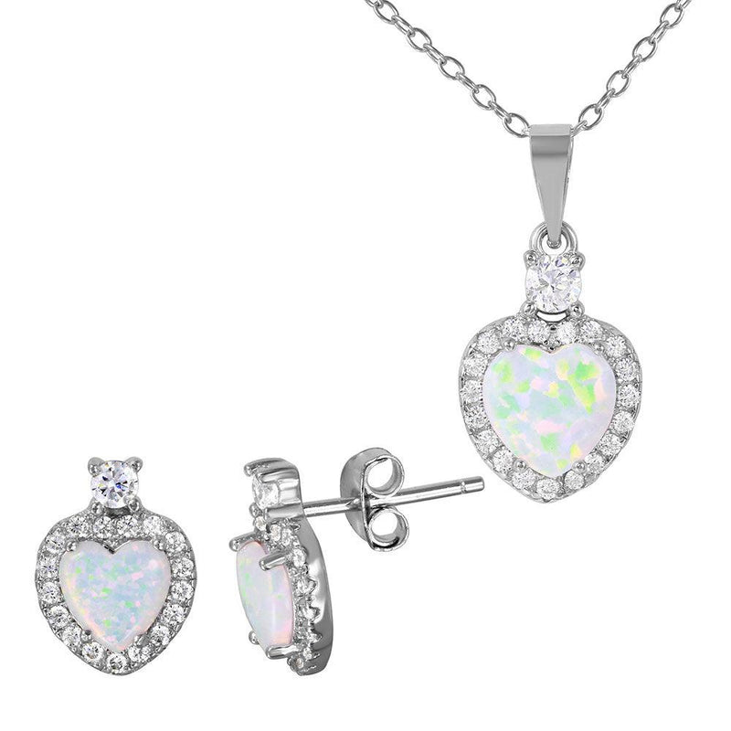 Silver 925 Rhodium Plated Heart Set with Synthetic Pearl and CZ - BGS00472 | Silver Palace Inc.
