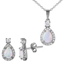 Silver 925 Rhodium Plated Halo Teardrop Set with Synthetic Opal and CZ - BGS00473 | Silver Palace Inc.