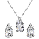 Silver 925 Rhodium Plated Oval CZ Earrings and Necklace Set - BGS00475 | Silver Palace Inc.