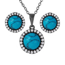 Silver 925 Black Rhodium Turquoise Center Stone Halo Set - BGS00479 | Silver Palace Inc.