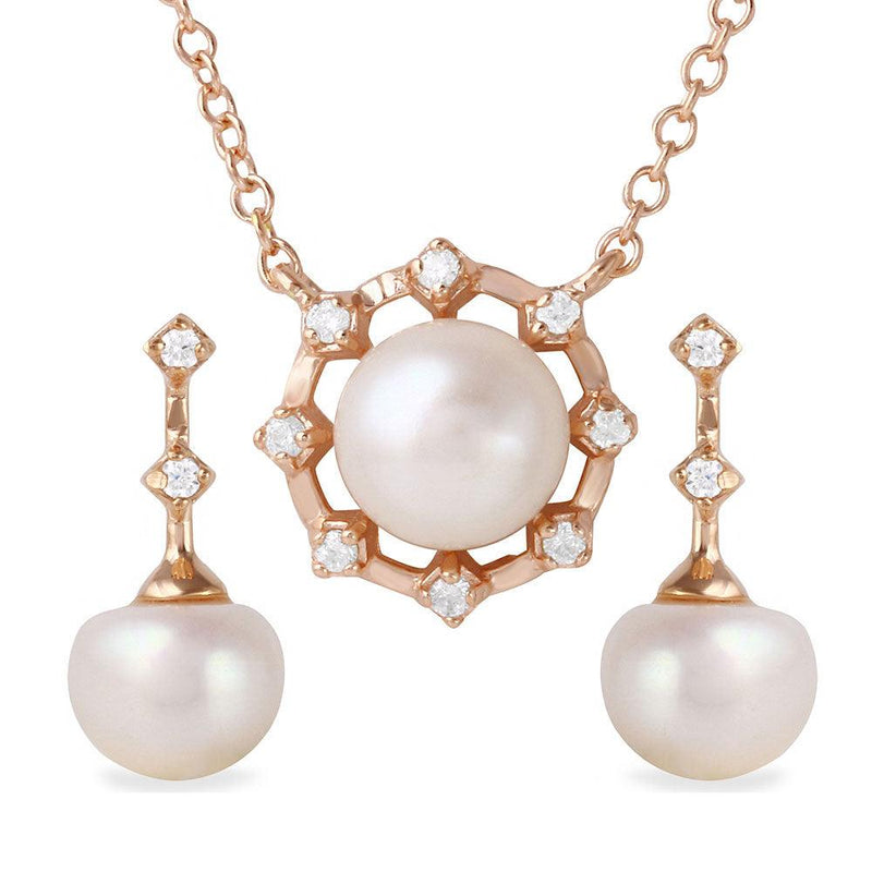 Silver 925 Rose Gold Plated Fresh Water Pearl Set - BGS00486 | Silver Palace Inc.