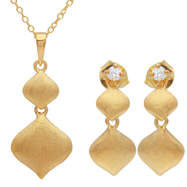 Silver 925 Gold Plated Matte Finish Double Drop Diamond Shape Set - BGS00491 | Silver Palace Inc.