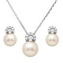 Silver 925 Rhodium Plated Fresh Water Pearl with CZ Stones Sets - BGS00505 | Silver Palace Inc.