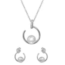 Silver 925 Rhodium Plated Open CZ Circle with Fresh Water Pearl Set - BGS00520 | Silver Palace Inc.
