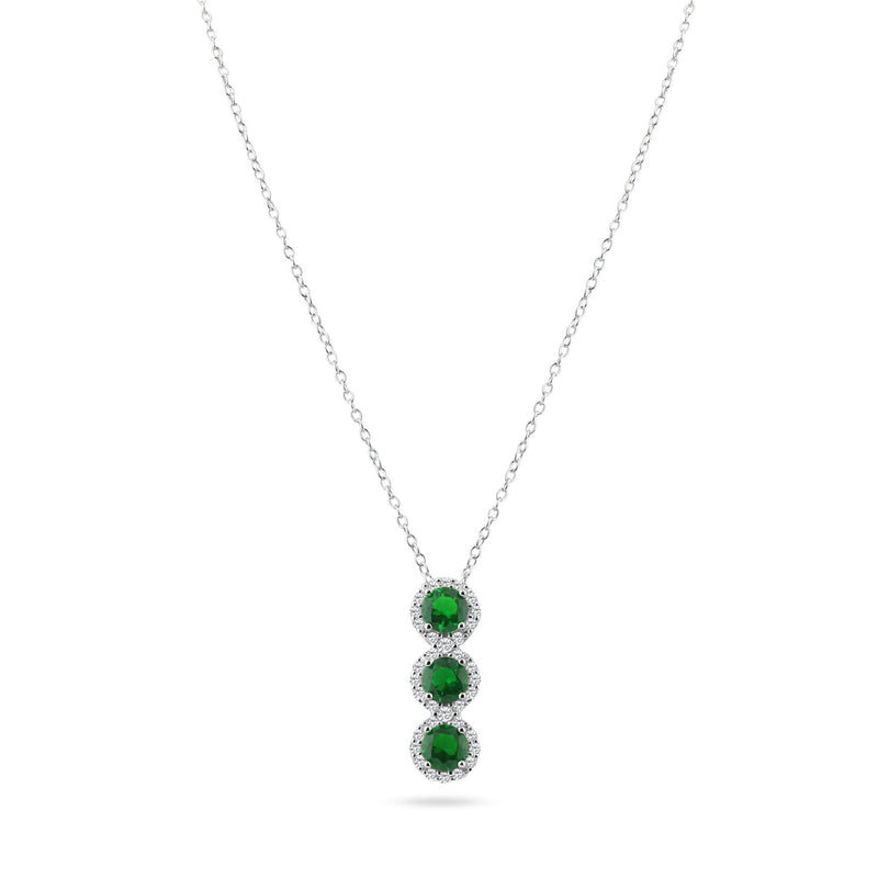 Juego de collar y aretes con circonita cúbica de 3 piedras verdes chapadas en rodio en plata 925 - BGS00522GRN